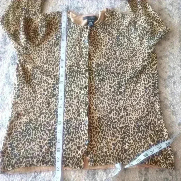 Silx by August Silk Women's Leopard Print 3/4 Sleeve Button-up Cardigan L - Picture 10 of 13